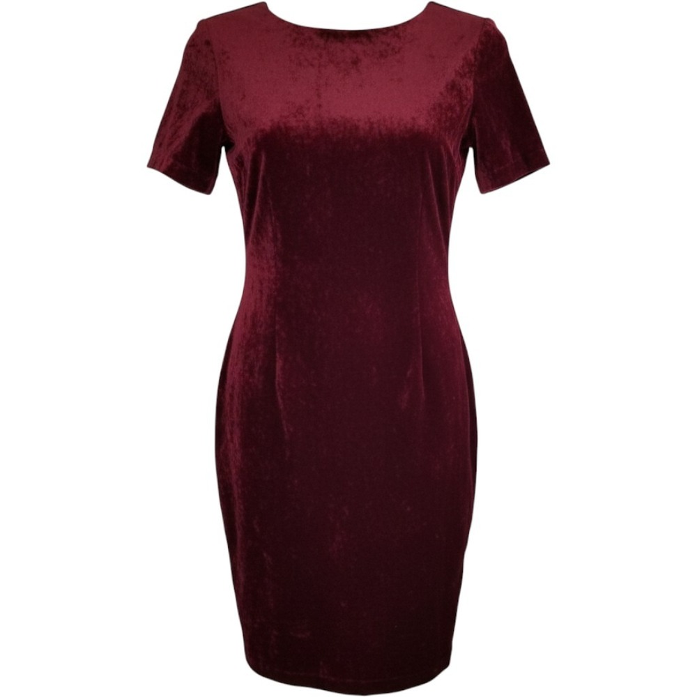 My Michelle Burgundy Crushed Velvet Short Sleeve Sheath Dress Size 6 90s Goth